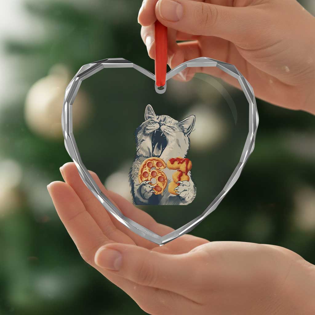 Six Seven Meme Cat 67 Pizza Nugget Heart Crystal Glass Ornament Funny Gen Alpha 67 Trend Gift - Wonder Print Shop