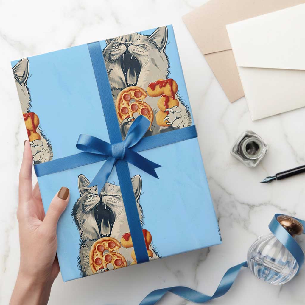 Six Seven Meme Cat 67 Pizza Nugget Wrapping Paper Roll Funny Gen Alpha 67 Trend Gift - Wonder Print Shop