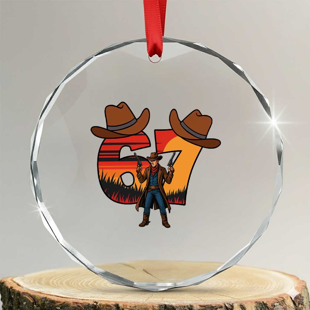 Six Seven Meme Cowboy Crystal Glass Ornament Funny Western 67 Trend Gift - Wonder Print Shop