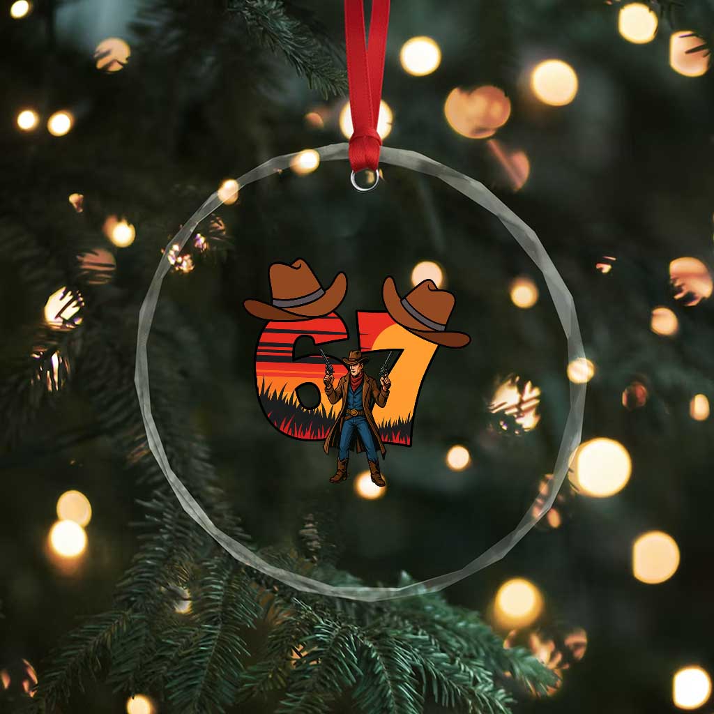 Six Seven Meme Cowboy Crystal Glass Ornament Funny Western 67 Trend Gift - Wonder Print Shop