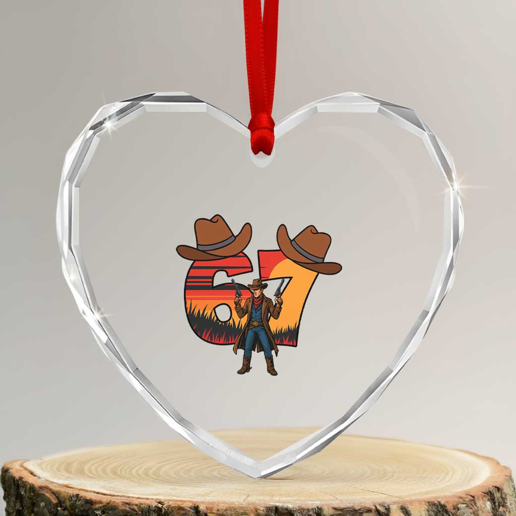 Six Seven Meme Cowboy Heart Crystal Glass Ornament Funny Western 67 Trend Gift - Wonder Print Shop