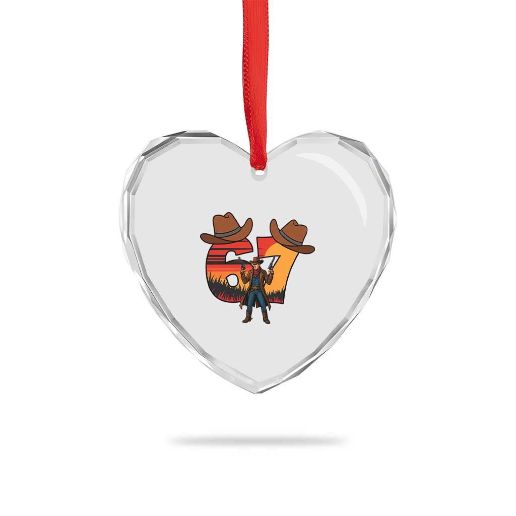 Six Seven Meme Cowboy Heart Crystal Glass Ornament Funny Western 67 Trend Gift - Wonder Print Shop
