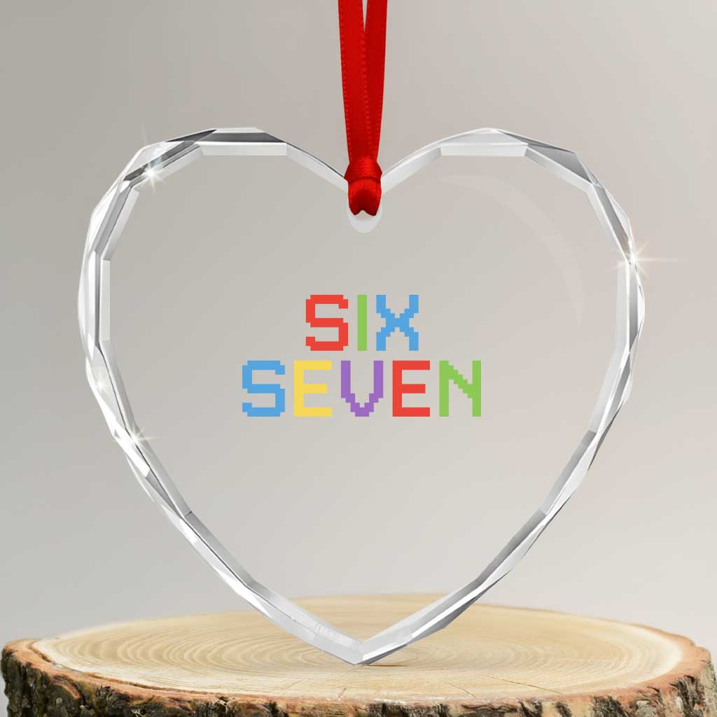 Six Seven Meme Pixel 67 Gen Alpha Meme Heart Crystal Glass Ornament - Wonder Print Shop
