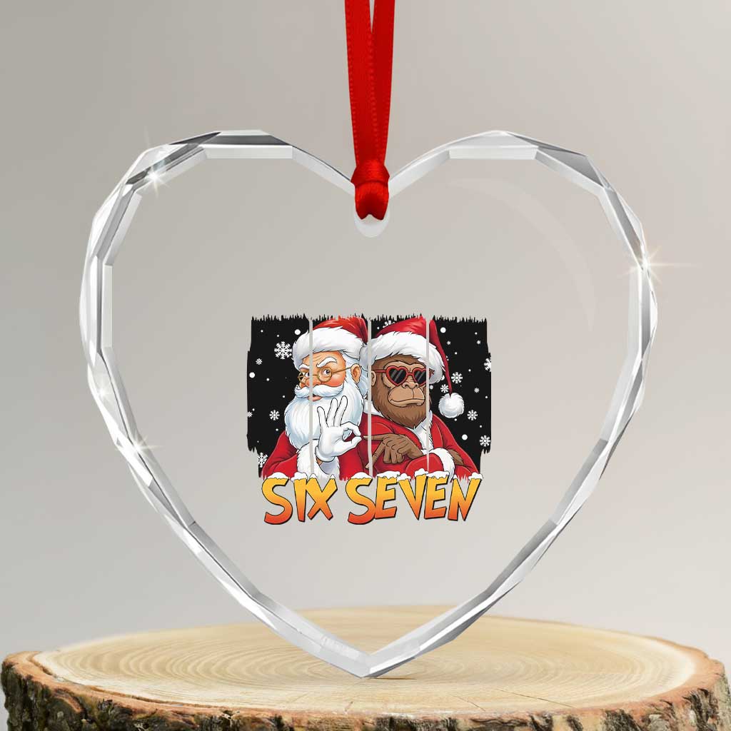 Six Seven Meme Santa Bigfoot Heart Crystal Glass Ornament 67 Viral Gen Alpha Slang Christmas Gift - Wonder Print Shop