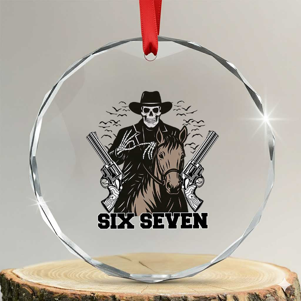 Six Seven Meme Skeleton Cowboy Crystal Glass Ornament Funny Western Gift - Wonder Print Shop