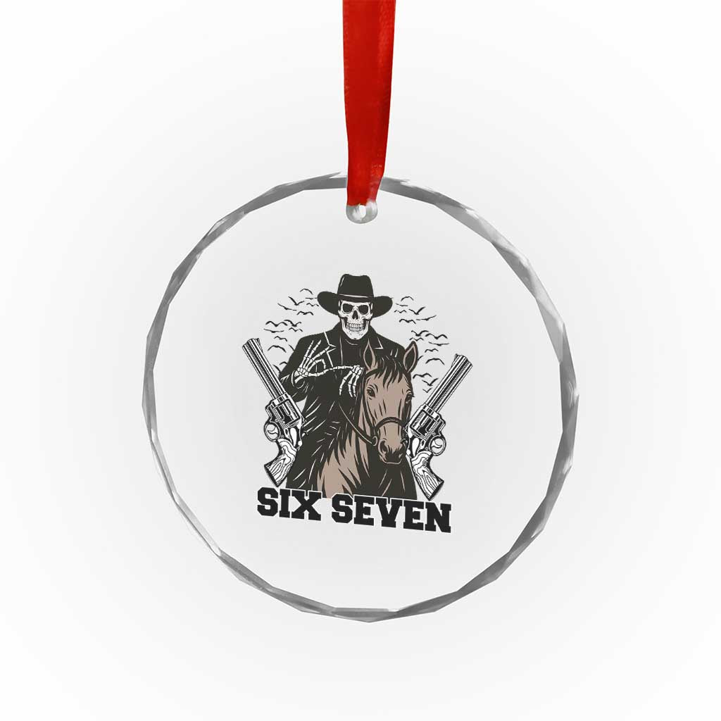 Six Seven Meme Skeleton Cowboy Crystal Glass Ornament Funny Western Gift - Wonder Print Shop