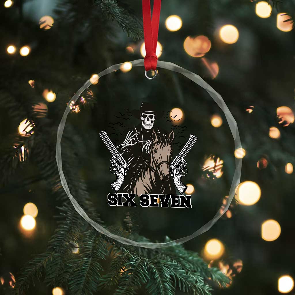 Six Seven Meme Skeleton Cowboy Crystal Glass Ornament Funny Western Gift - Wonder Print Shop