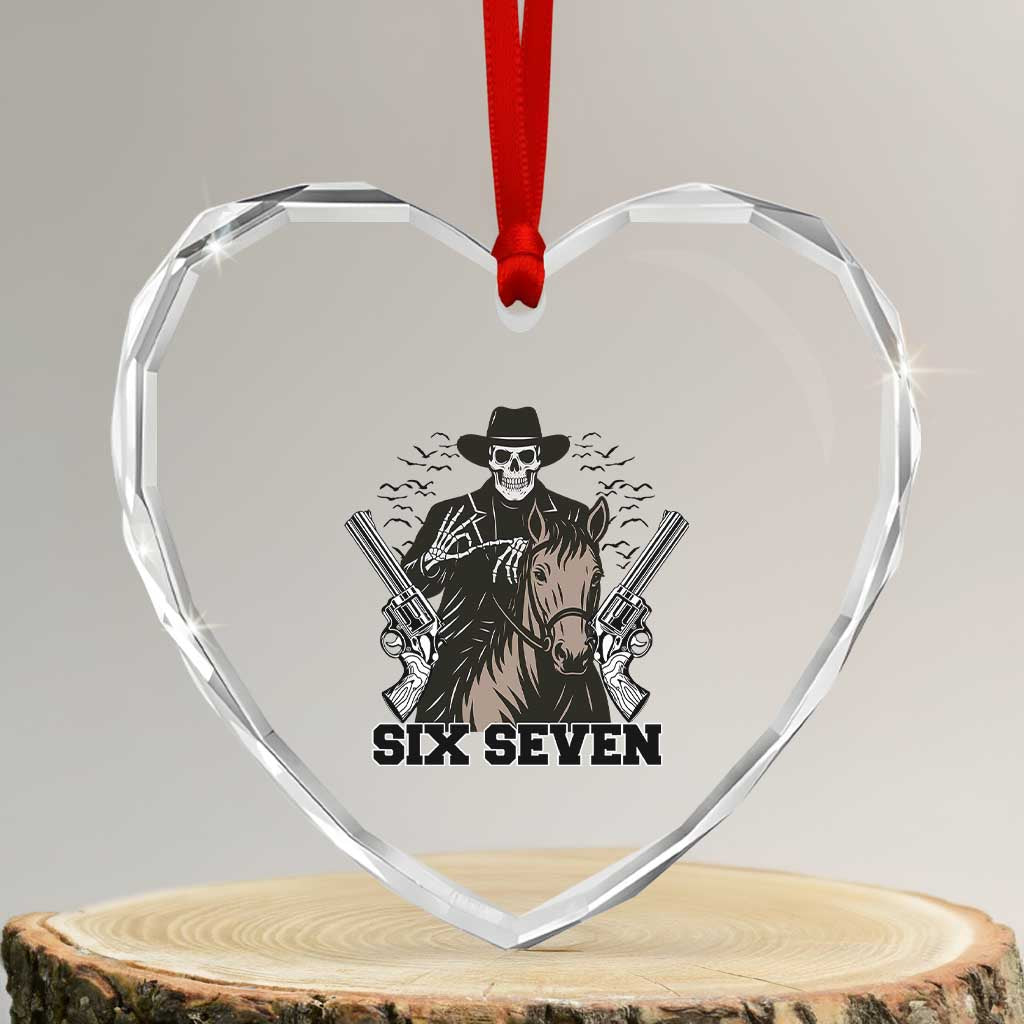 Six Seven Meme Skeleton Cowboy Heart Crystal Glass Ornament Funny Western Gift - Wonder Print Shop