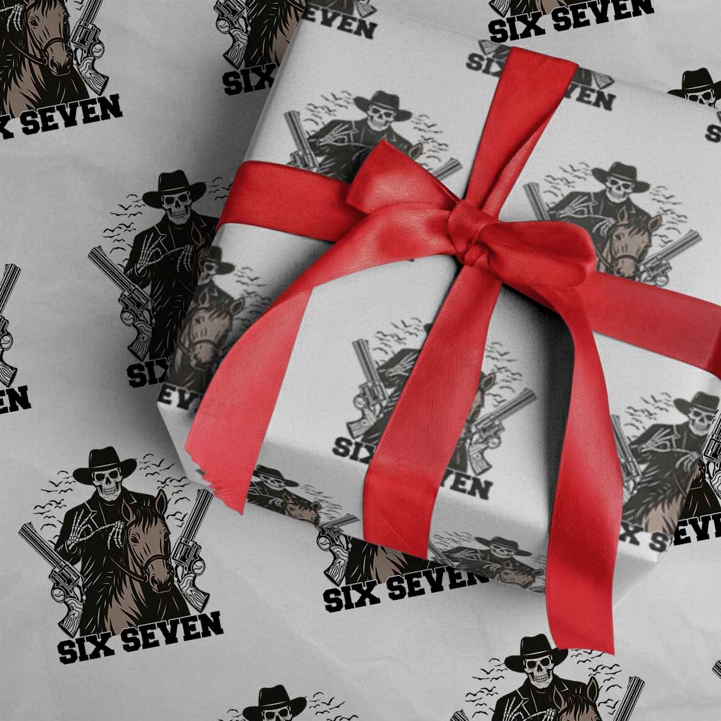 Six Seven Meme Skeleton Cowboy Wrapping Paper Roll Funny Western Gift - Wonder Print Shop