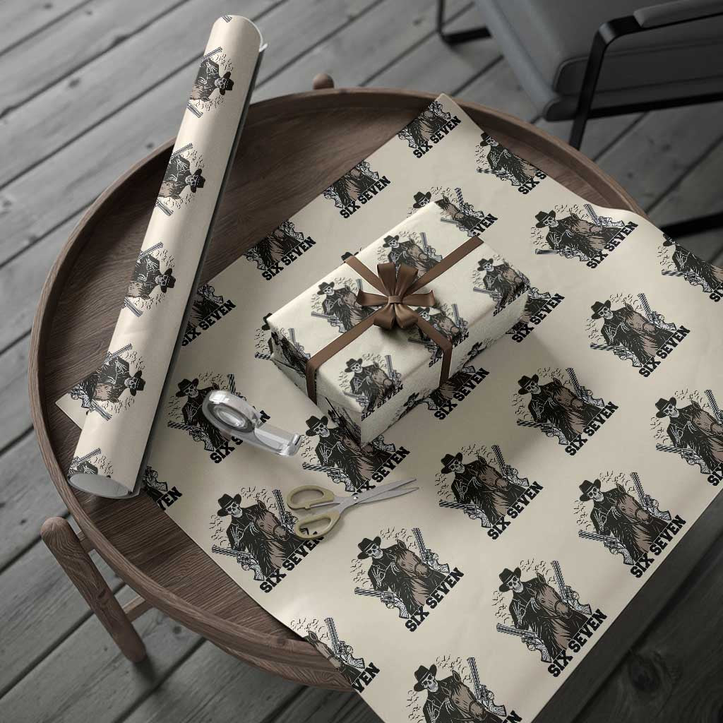 Six Seven Meme Skeleton Cowboy Wrapping Paper Roll Funny Western Gift - Wonder Print Shop