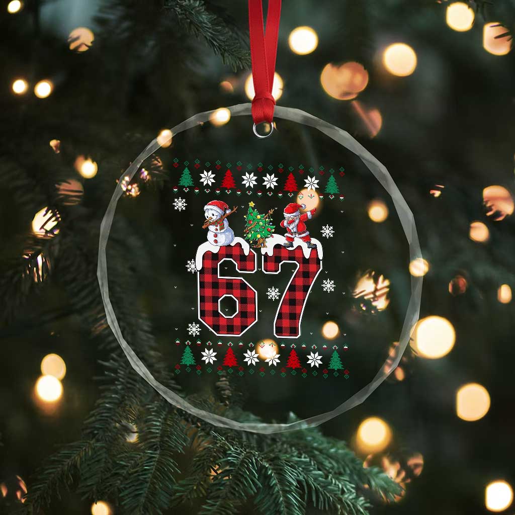 Six Seven Meme Snowman Santa Dab Crystal Glass Ornament Funny Christmas Ugly Sweater Gift - Wonder Print Shop