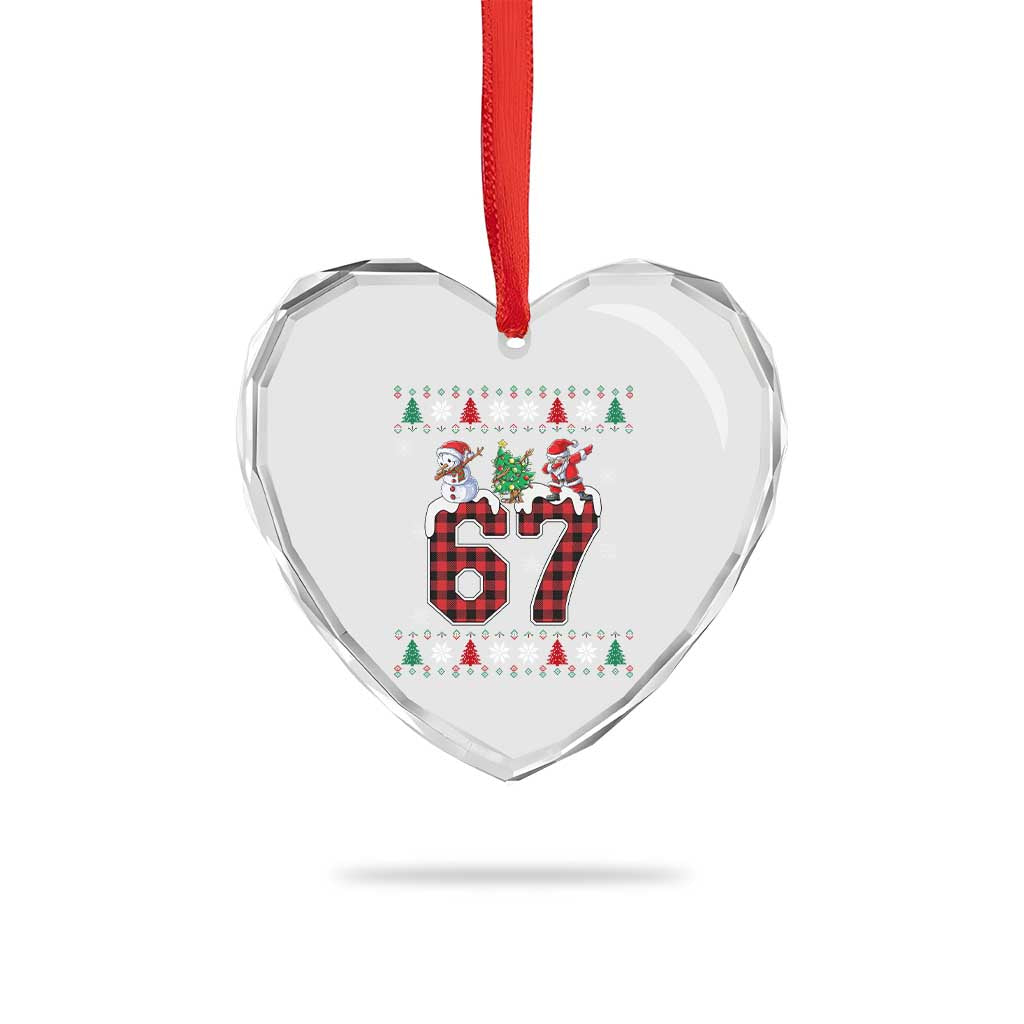 Six Seven Meme Snowman Santa Dab Heart Crystal Glass Ornament Funny Christmas Ugly Sweater Gift - Wonder Print Shop