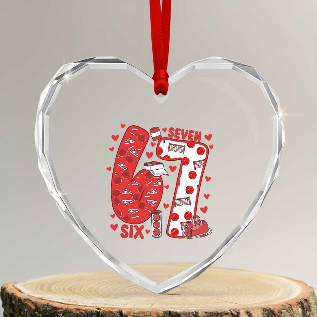 Six Seven Tennis Meme Heart Crystal Glass Ornament Funny Gen Alpha Valentine - Wonder Print Shop