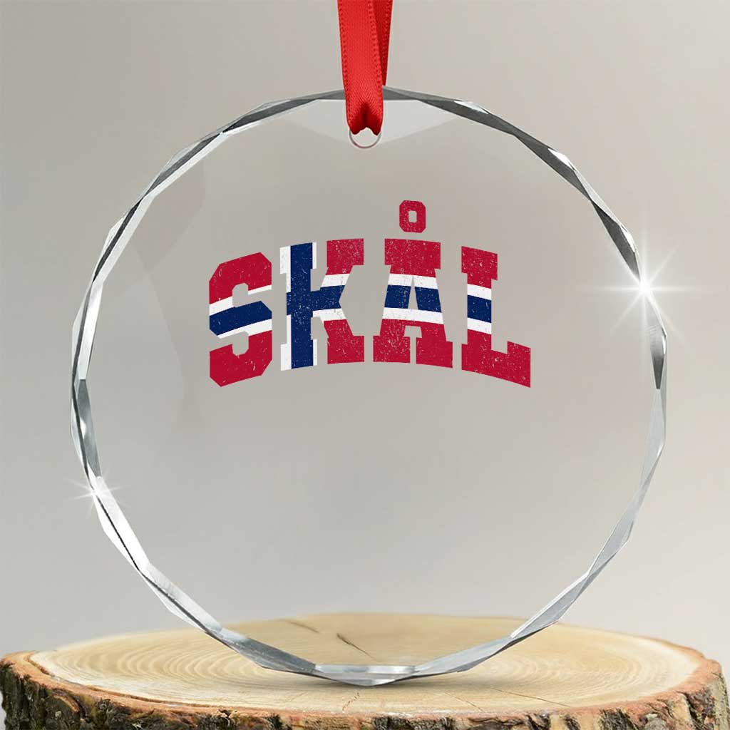 Skal Norway Flag Crystal Glass Ornament Vintage Cheers Norwegian Sayings Viking Heritage Scandinavian Graphic
