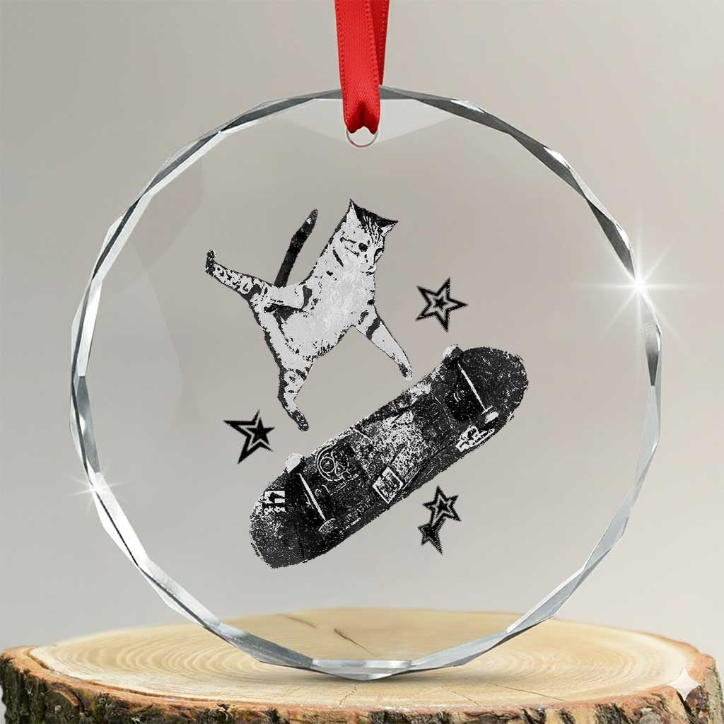 Skateboard Cat Y2K Crystal Glass Ornament Rockstar Gf Aesthetic Cat Retro Grunge Skater - Wonder Print Shop