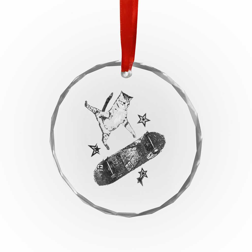 Skateboard Cat Y2K Crystal Glass Ornament Rockstar Gf Aesthetic Cat Retro Grunge Skater - Wonder Print Shop