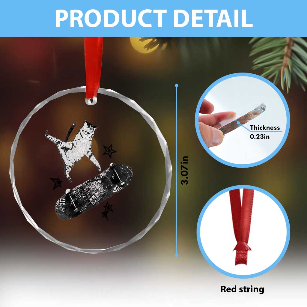 Skateboard Cat Y2K Crystal Glass Ornament Rockstar Gf Aesthetic Cat Retro Grunge Skater - Wonder Print Shop