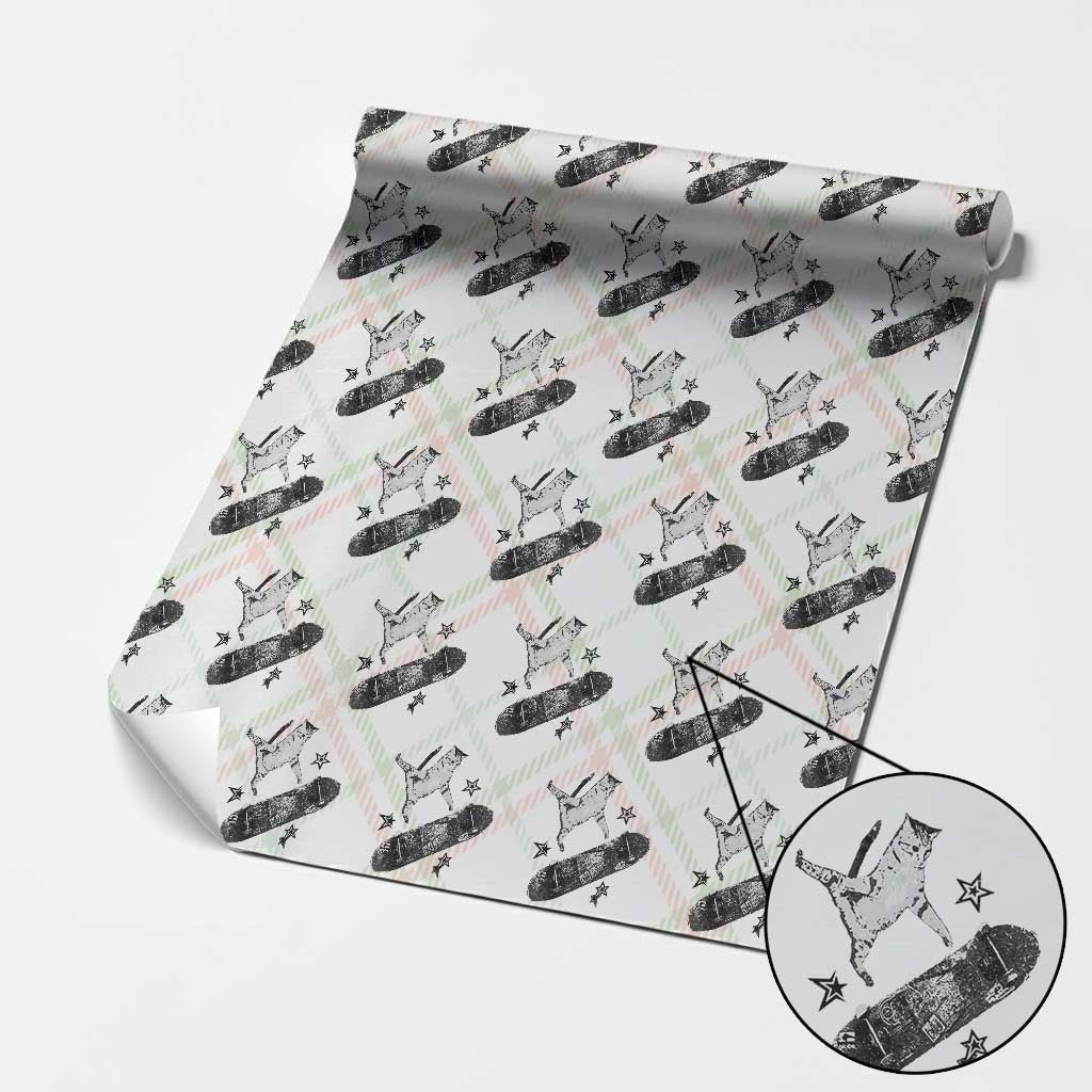 Skateboard Cat Y2K Wrapping Paper Roll Rockstar Gf Aesthetic Cat Retro Grunge Skater - Wonder Print Shop