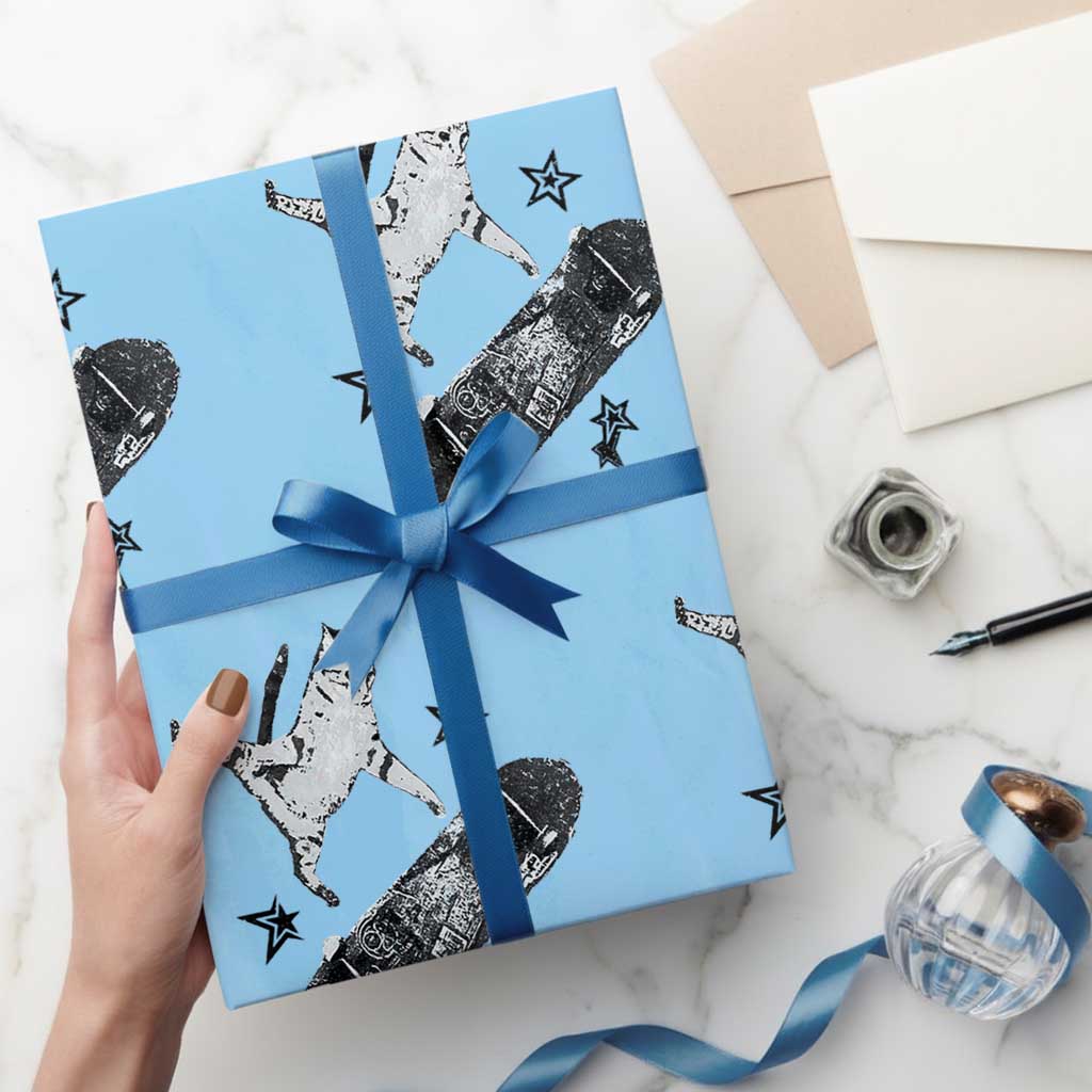 Skateboard Cat Y2K Wrapping Paper Roll Rockstar Gf Aesthetic Cat Retro Grunge Skater - Wonder Print Shop