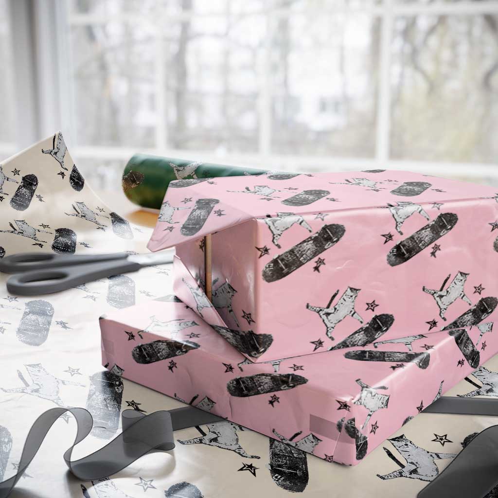 Skateboard Cat Y2K Wrapping Paper Roll Rockstar Gf Aesthetic Cat Retro Grunge Skater - Wonder Print Shop