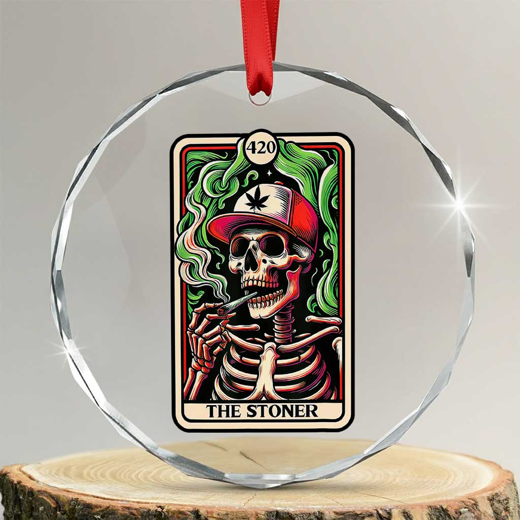 Skeleton 420 The Stoner Crystal Glass Ornament Retro Tarot Card Weed Lover Cannabis Trippy Vibes - Wonder Print Shop