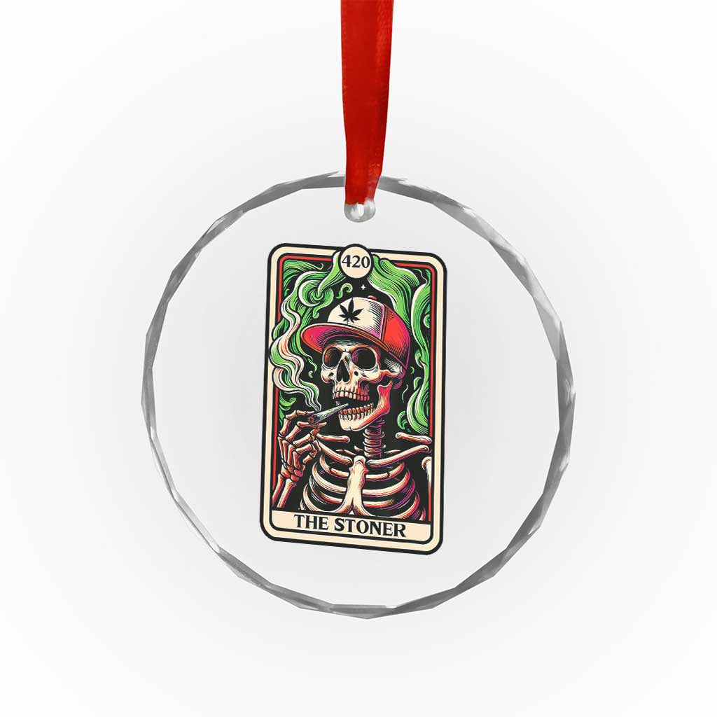 Skeleton 420 The Stoner Crystal Glass Ornament Retro Tarot Card Weed Lover Cannabis Trippy Vibes - Wonder Print Shop