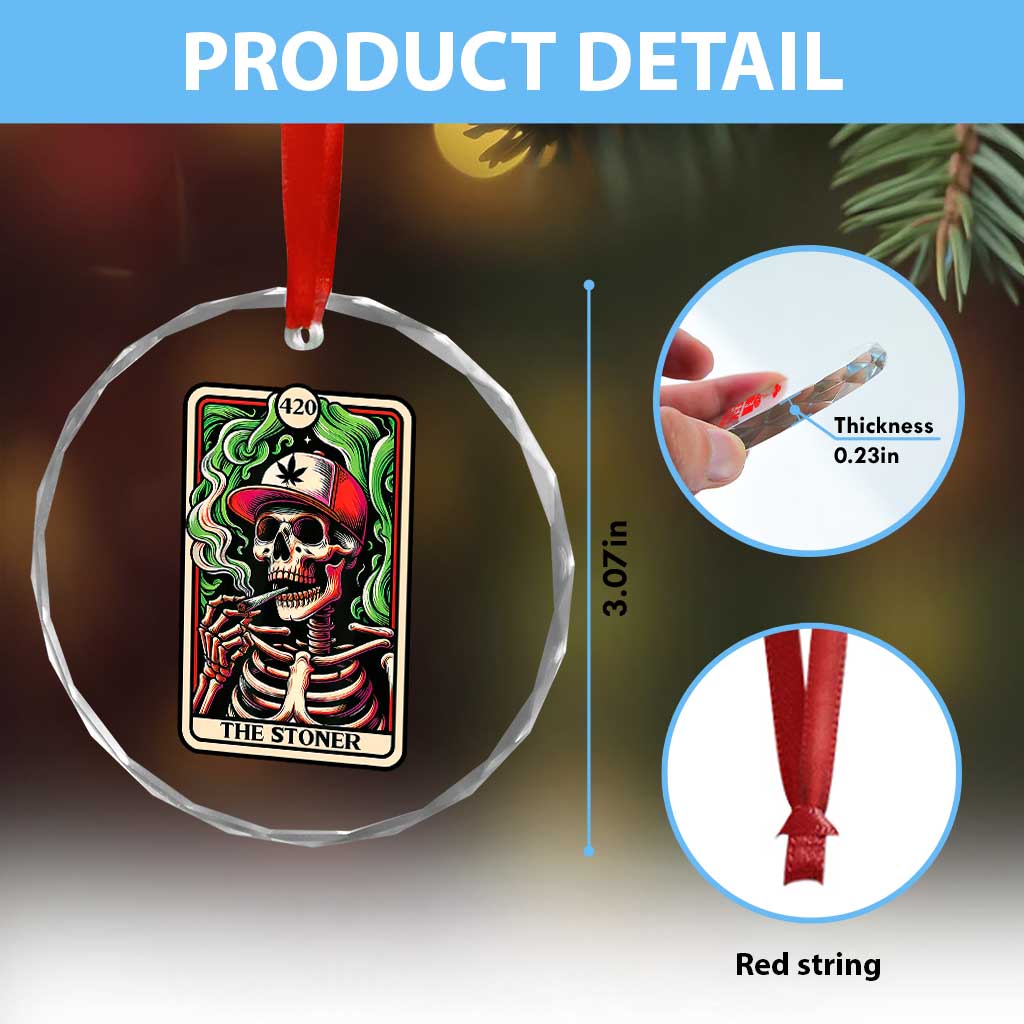 Skeleton 420 The Stoner Crystal Glass Ornament Retro Tarot Card Weed Lover Cannabis Trippy Vibes - Wonder Print Shop