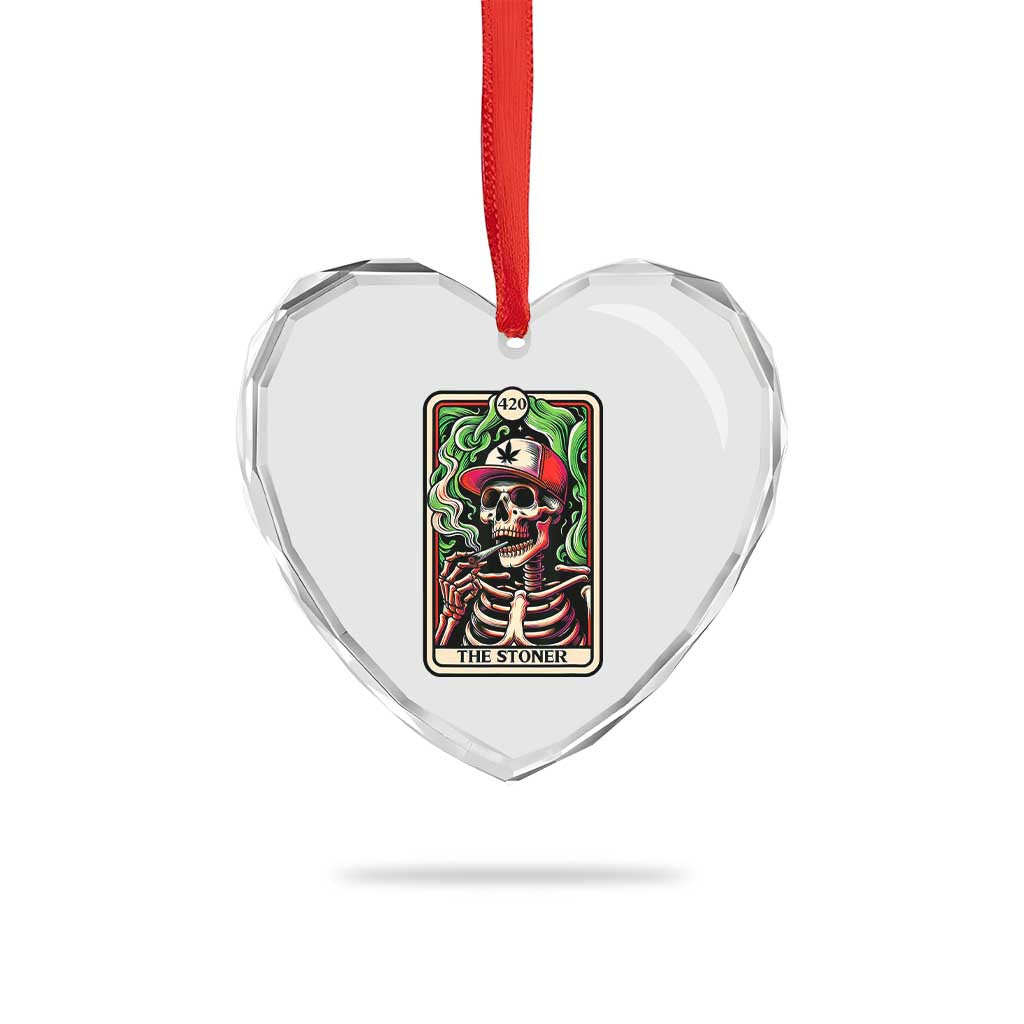 Skeleton 420 The Stoner Heart Crystal Glass Ornament Retro Tarot Card Weed Lover Cannabis Trippy Vibes - Wonder Print Shop