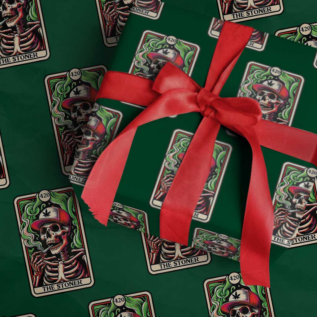 Skeleton 420 The Stoner Wrapping Paper Roll Retro Tarot Card Weed Lover Cannabis Trippy Vibes - Wonder Print Shop
