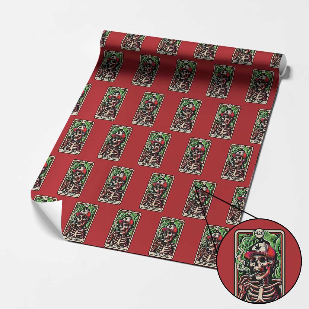 Skeleton 420 The Stoner Wrapping Paper Roll Retro Tarot Card Weed Lover Cannabis Trippy Vibes - Wonder Print Shop