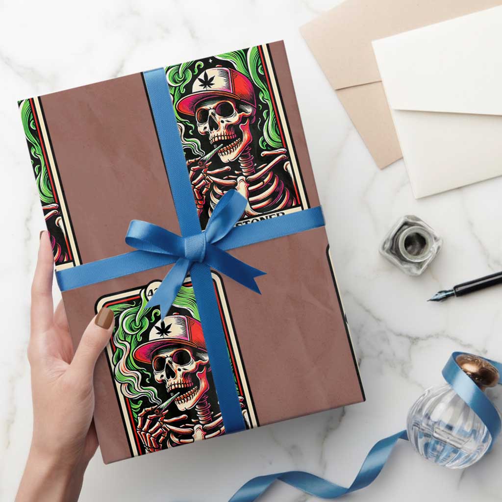 Skeleton 420 The Stoner Wrapping Paper Roll Retro Tarot Card Weed Lover Cannabis Trippy Vibes - Wonder Print Shop