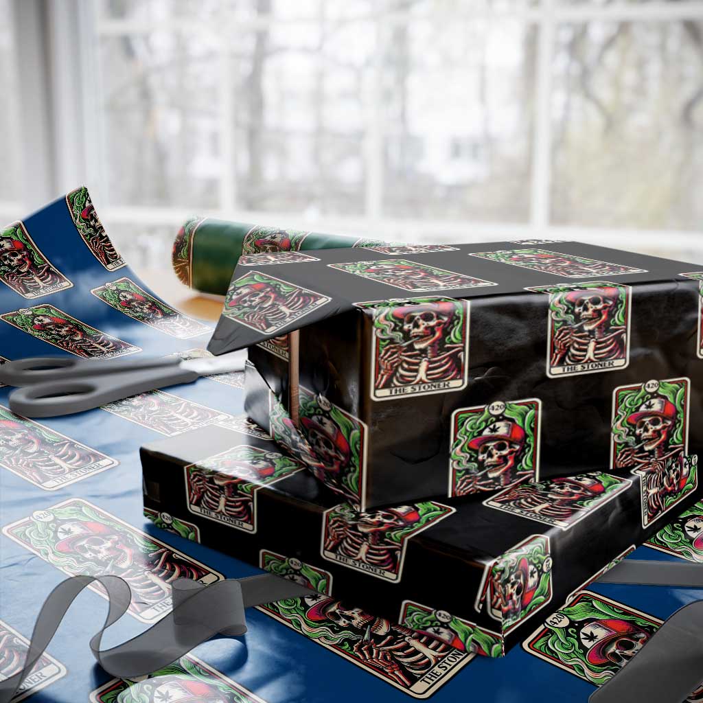 Skeleton 420 The Stoner Wrapping Paper Roll Retro Tarot Card Weed Lover Cannabis Trippy Vibes - Wonder Print Shop