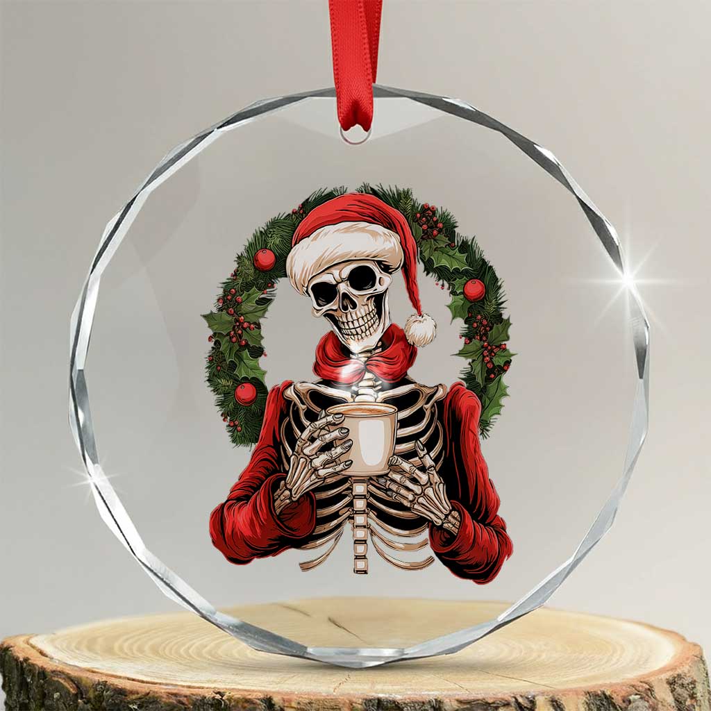 Skeleton Christmas Crystal Glass Ornament Dead Inside But Caffeinated Coffee Lover Xmas Vibe TS02