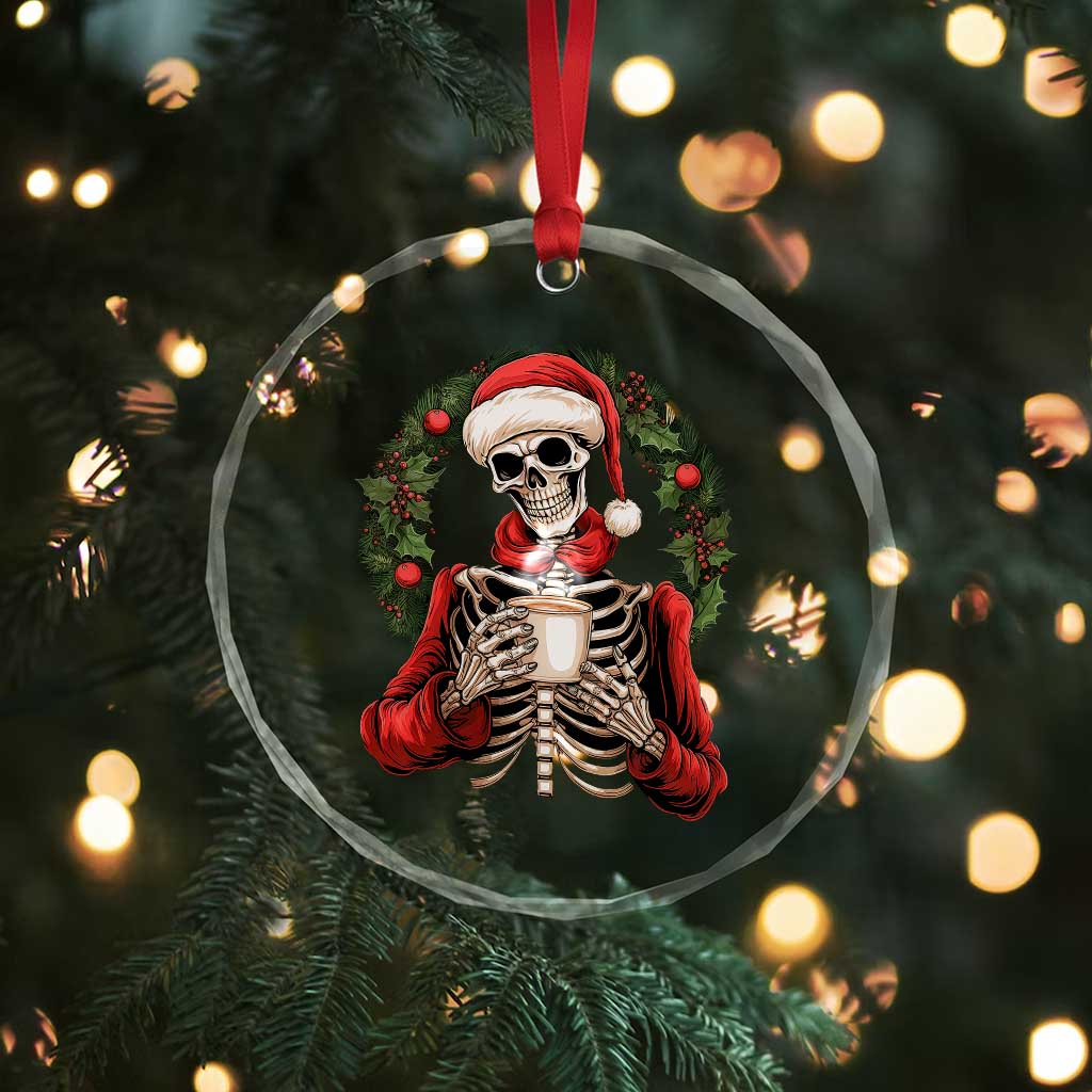 Skeleton Christmas Crystal Glass Ornament Dead Inside But Caffeinated Coffee Lover Xmas Vibe TS02