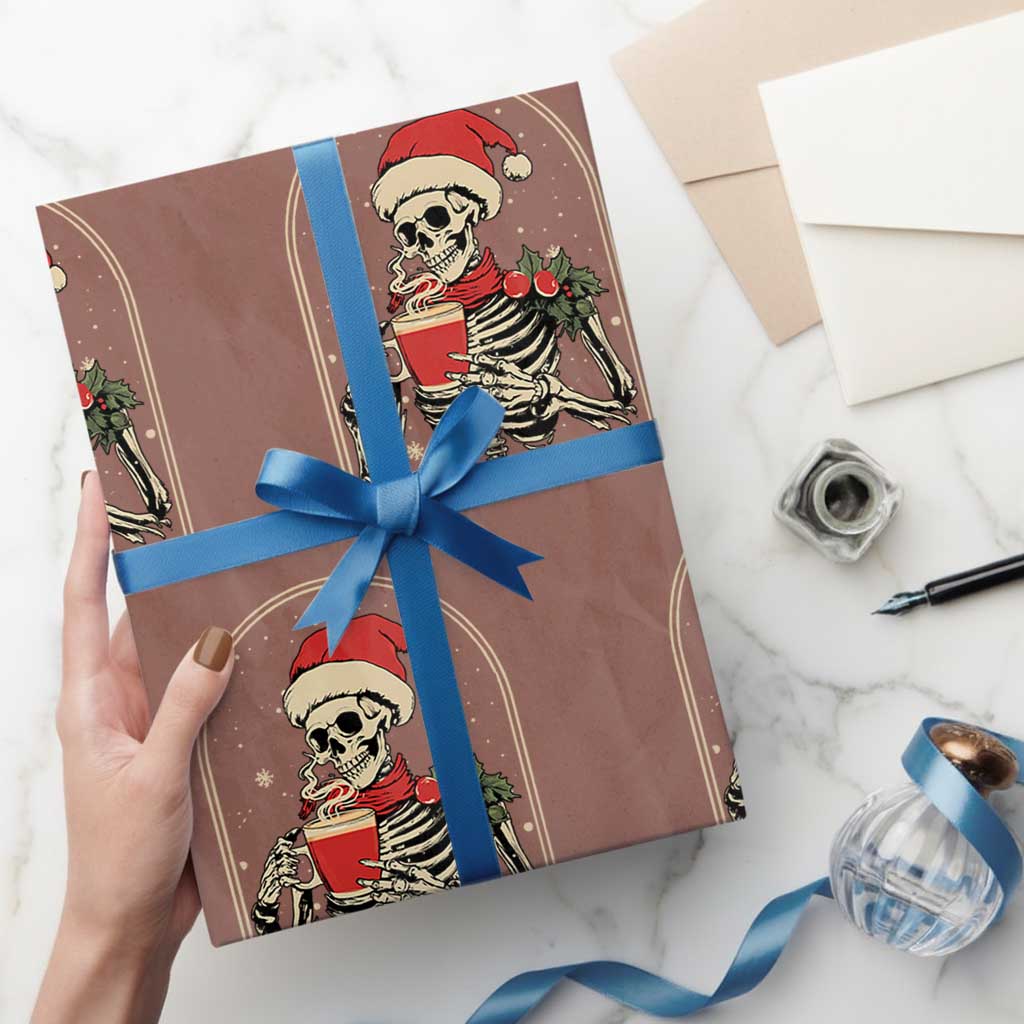 Skeleton Christmas Wrapping Paper Roll Dead Inside But Caffeinated Coffee Addict Xmas Vibe