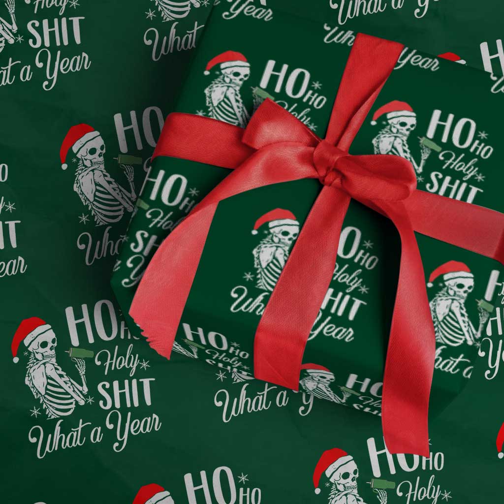Skeleton Christmas Wrapping Paper Roll Ho Ho Holy Shit What A Year Funny Boujee Xmas Vibe