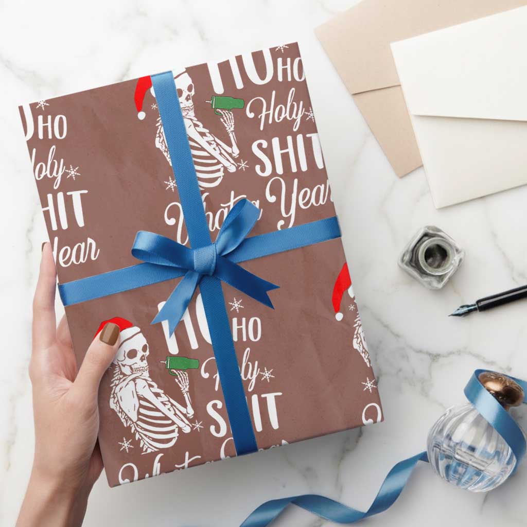 Skeleton Christmas Wrapping Paper Roll Ho Ho Holy Shit What A Year Funny Boujee Xmas Vibe