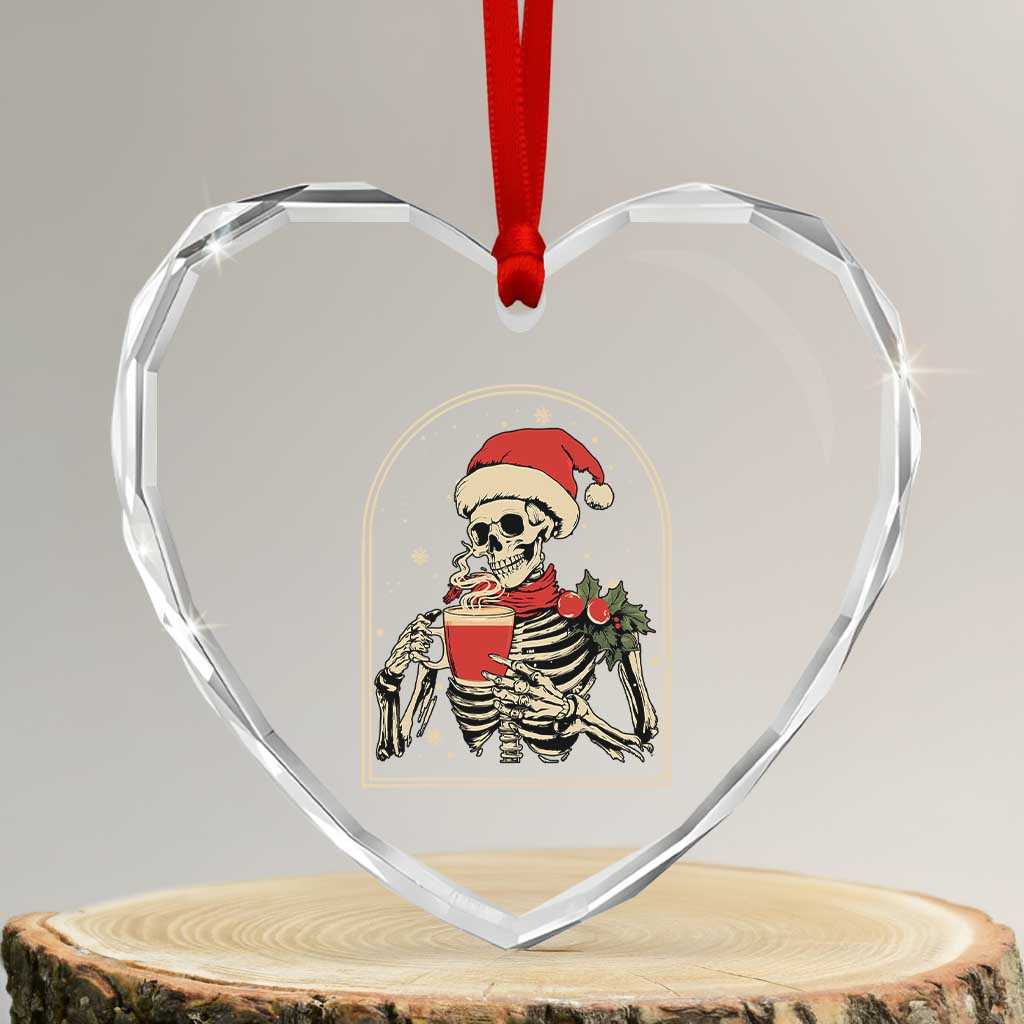 Skeleton Christmas Heart Crystal Glass Ornament Dead Inside But Caffeinated Coffee Addict Xmas Vibe - Wonder Print Shop