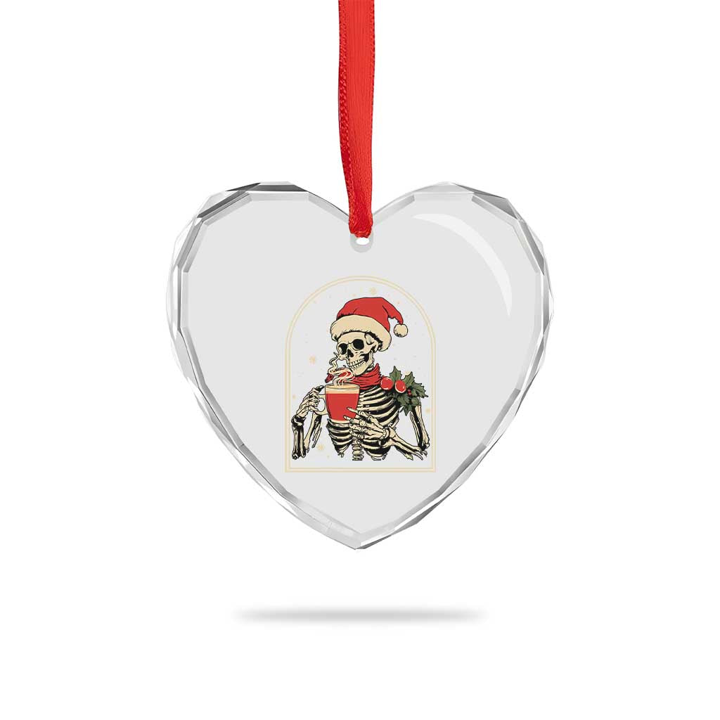 Skeleton Christmas Heart Crystal Glass Ornament Dead Inside But Caffeinated Coffee Addict Xmas Vibe - Wonder Print Shop