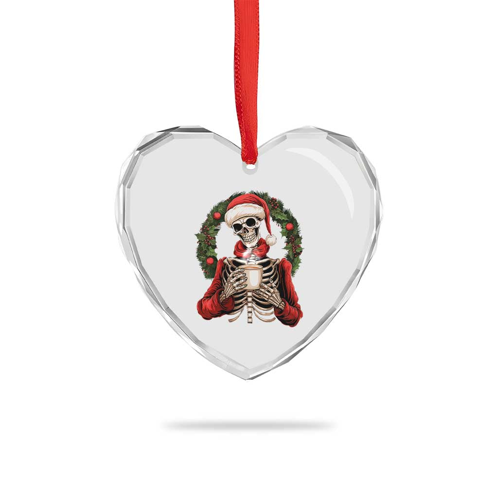Skeleton Christmas Heart Crystal Glass Ornament Dead Inside But Caffeinated Coffee Lover Xmas Vibe - Wonder Print Shop