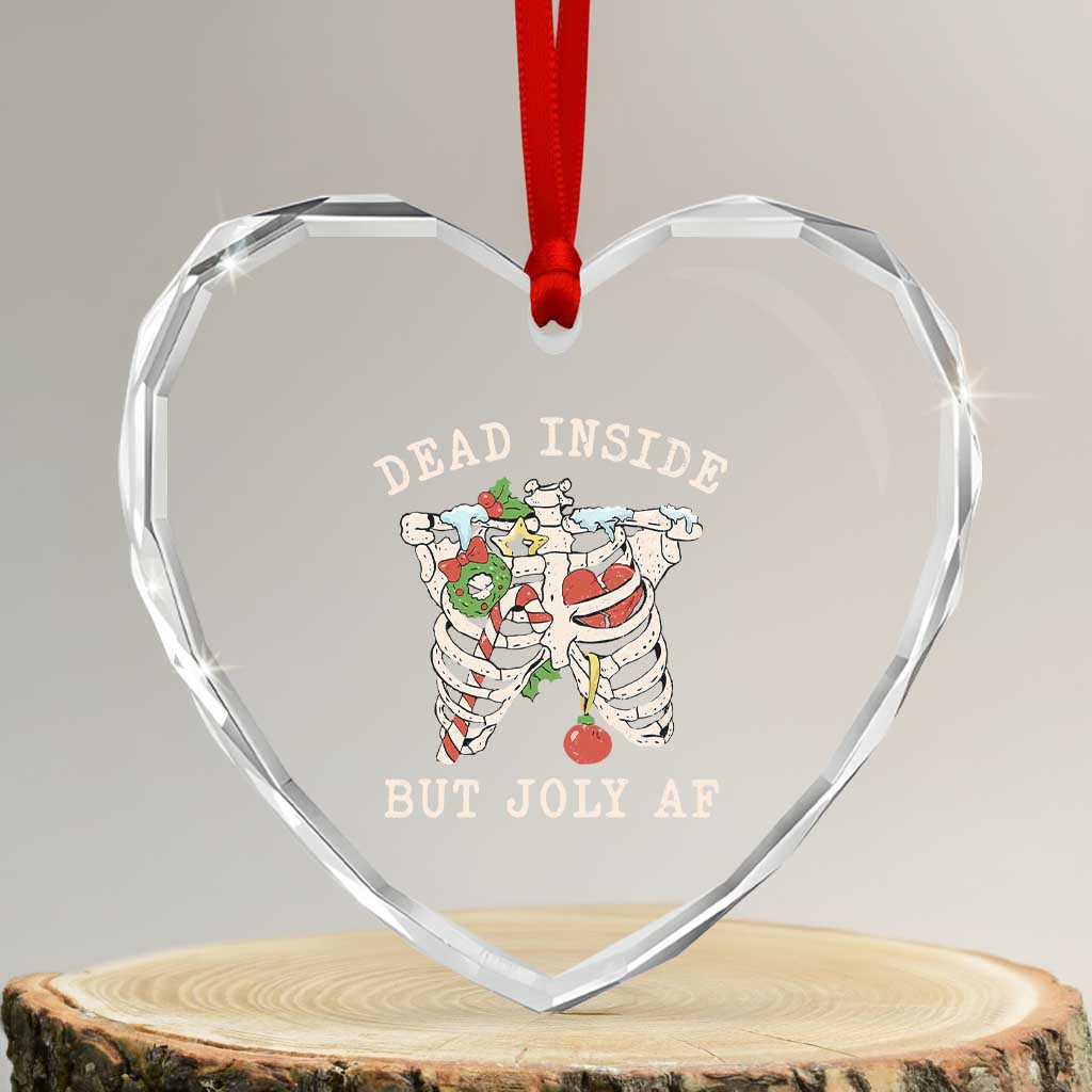 Skeleton Christmas Heart Crystal Glass Ornament Dead Inside But Jolly AF Xmas Vibe - Wonder Print Shop