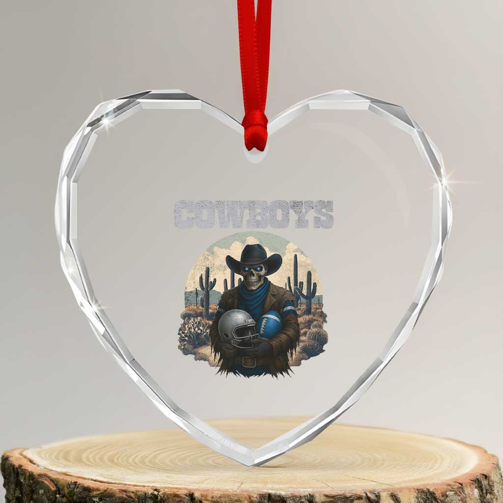 Skeleton Cowboy Football Player Heart Crystal Glass Ornament Western Fan Gift - Wonder Print Shop
