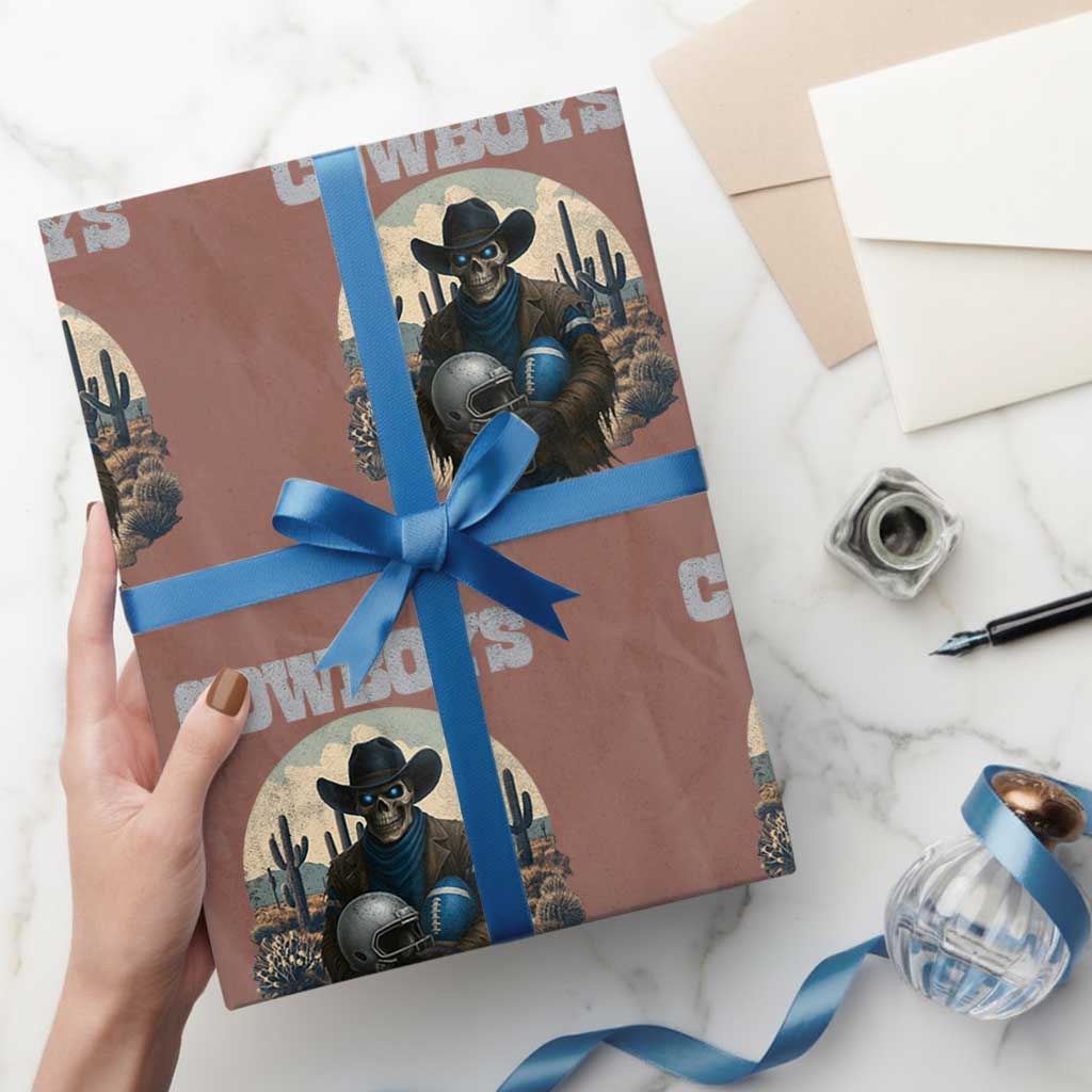 Skeleton Cowboy Football Player Wrapping Paper Roll Western Fan Gift - Wonder Print Shop
