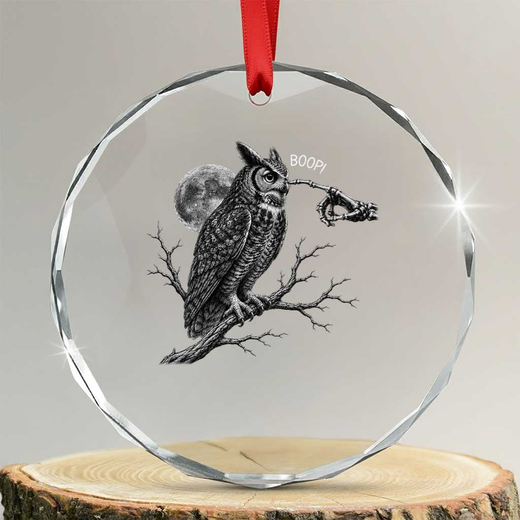 Skeleton Hand Boop Owl Crystal Glass Ornament Funny Spooky Halloween Moon Graphic