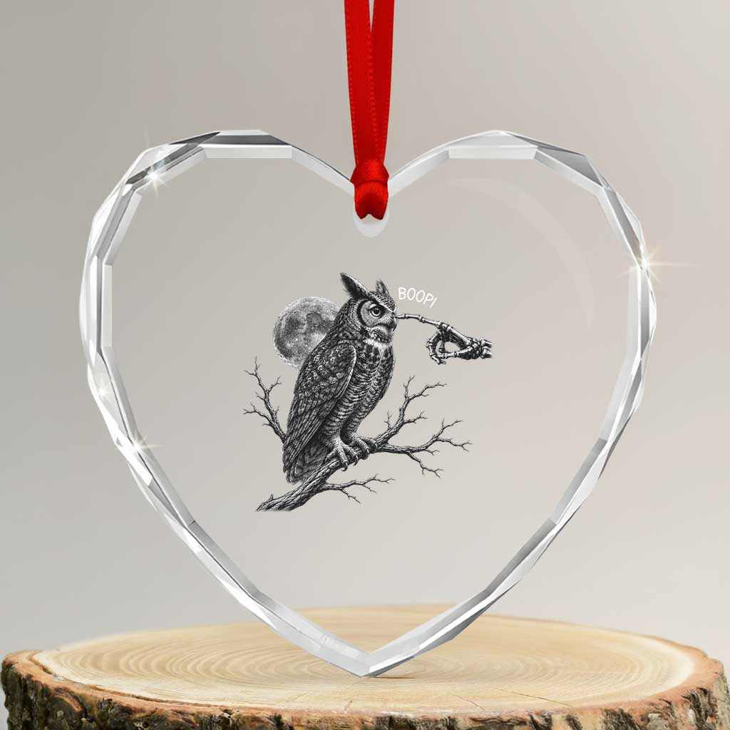 Skeleton Hand Boop Owl Heart Crystal Glass Ornament Funny Spooky Halloween Moon Graphic