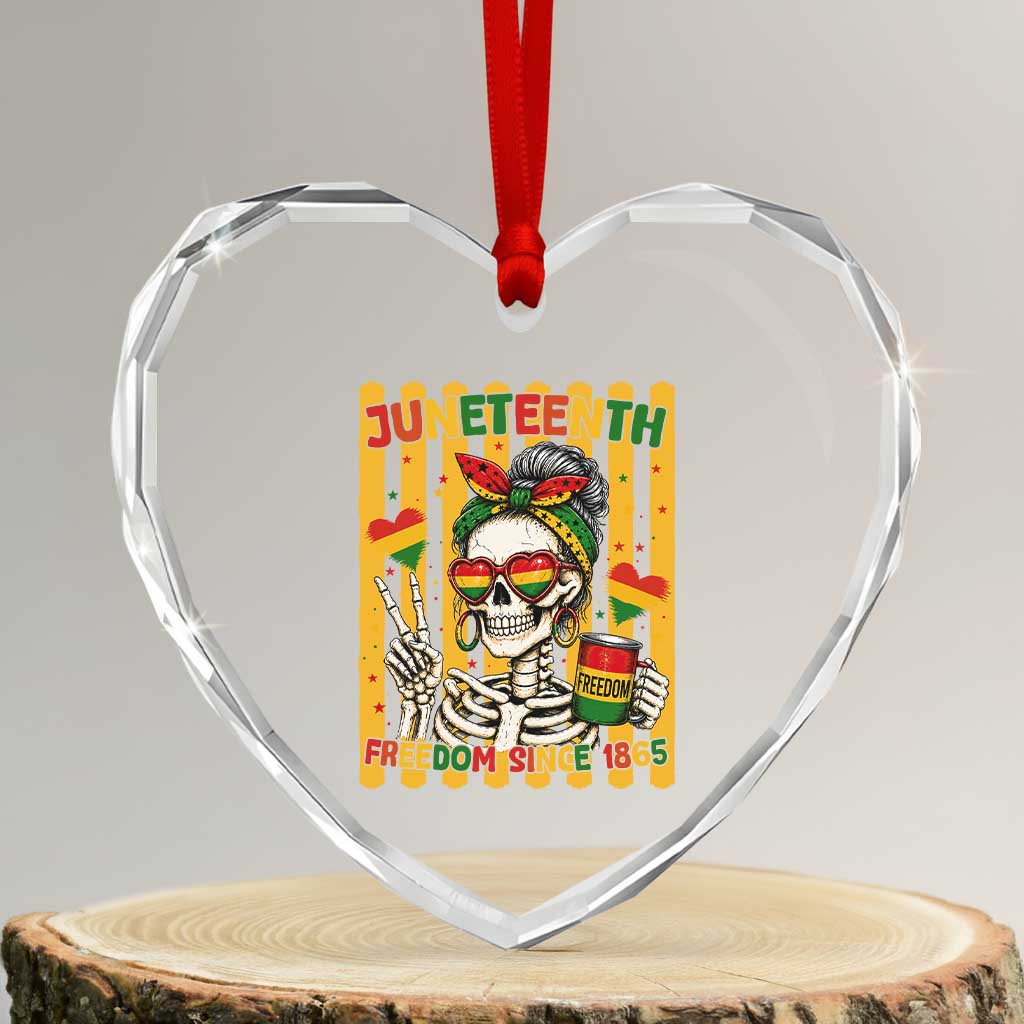 Skeleton Juneteenth Freedom Heart Crystal Glass Ornament African American Pride Gift