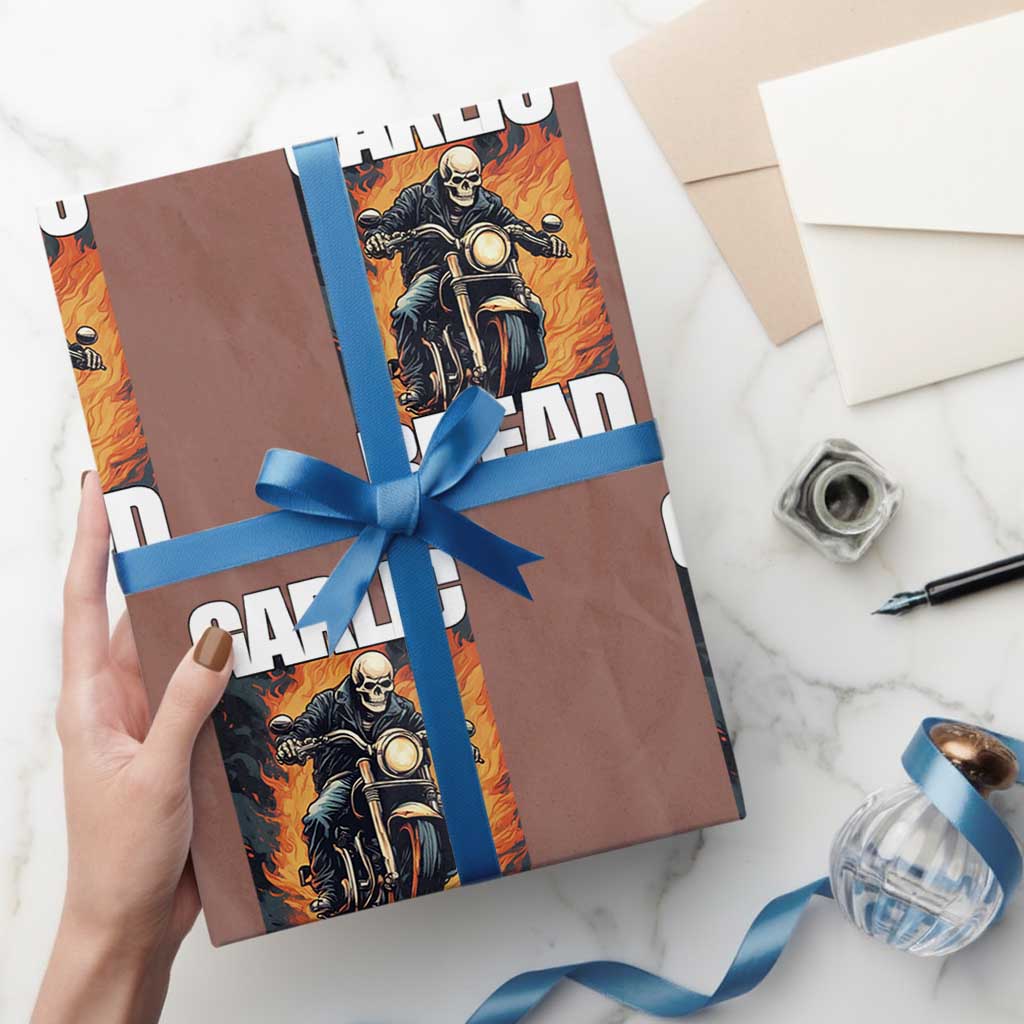 Skeleton Meme Wrapping Paper Roll Garlic Bread Flaming Biker On Fire Funny Edgy Hard Cringe