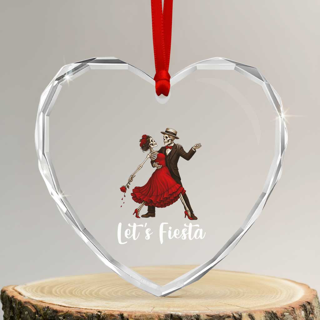 Skeleton Mexican Christmas Heart Crystal Glass Ornament Let us Fiesta - Wonder Print Shop