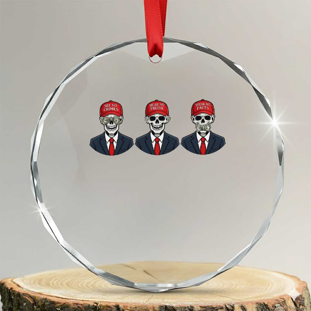 Skeleton See No Crimes Hear No Truth Crystal Glass Ornament Funny Political Satire
