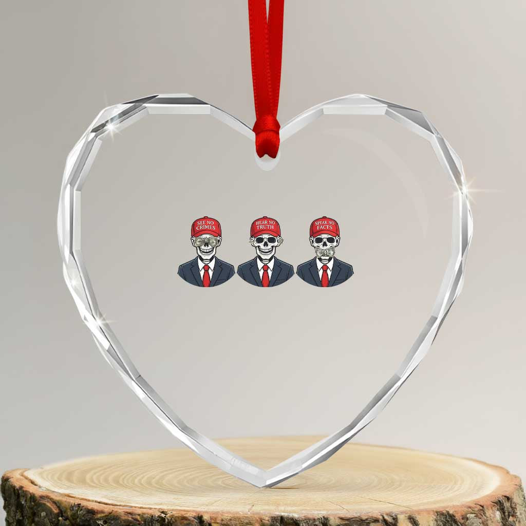 Skeleton See No Crimes Hear No Truth Heart Crystal Glass Ornament Funny Political Satire